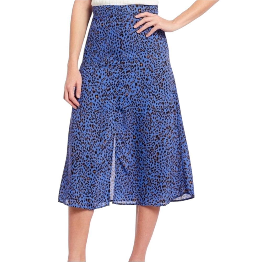 NWT Skies Are Blue Animal Print A-Line Skirt Brown Blue Size XS